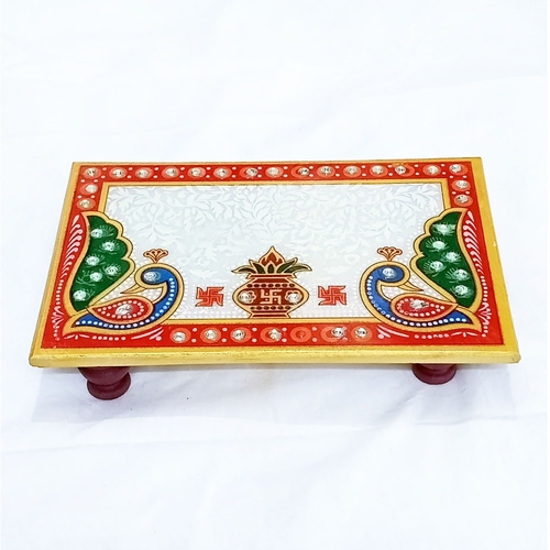Rectangle Marble Hand Painted Pooja Aasan For God Idols Sitting Approx