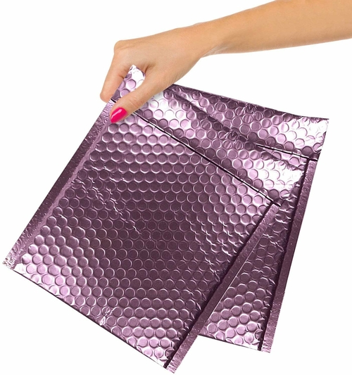 Metallic Purple Bubble Mailers 8.5 x 11, Poly Padded Envelopes Pack of