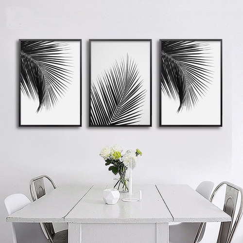 Black White Palm Tree Leaves Canvas