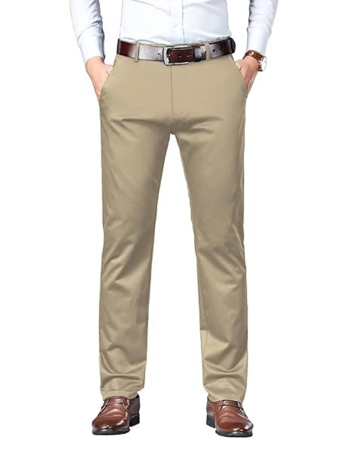 Men's Solid Trousers Light Business Style Slightly Stretch Straight