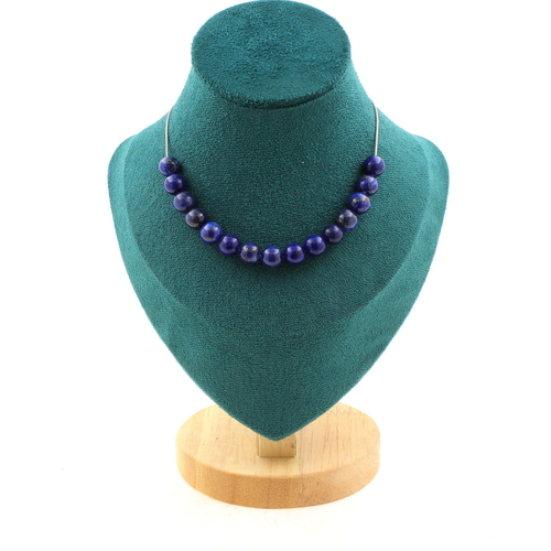 Lapis Lazuli 8 mm 15 beads necklace. Stainless steel chain