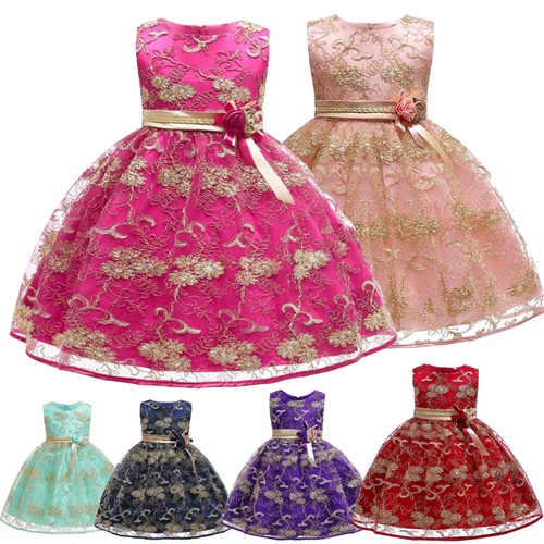 Floral Baby Girls Princess Bridesmaid Pageant Gown