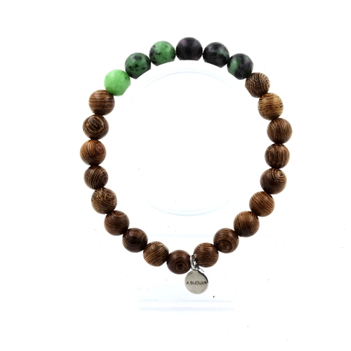 Epidote from Australia + wood Bracelet 8 mm Beads.