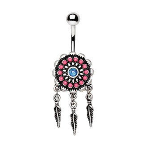 316L Stainless Steel Synthetic Opal Dream Catcher Navel Ring