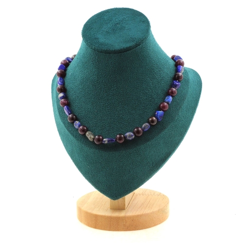Lapis Lazuli + Garnet 8 mm beads necklace.