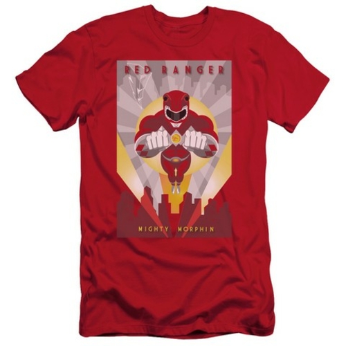 Trevco Power Rangers-Red Deco Short Sleeve Adult 30-1 Tee, Red - X