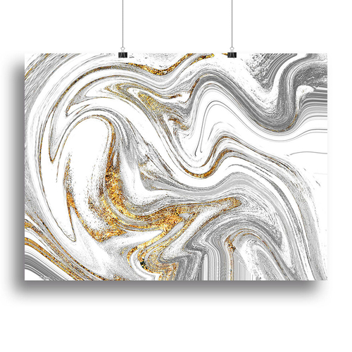 Abstract Swirled White Grey and Gold Marble Canvas Print or Poster