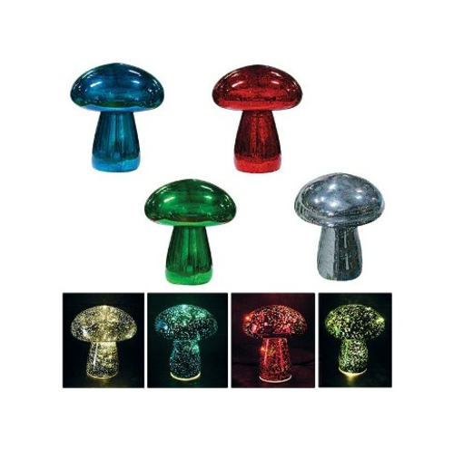 Alpine EGG102A Glass Decorative Mushroom Statue with LED Lights - pack