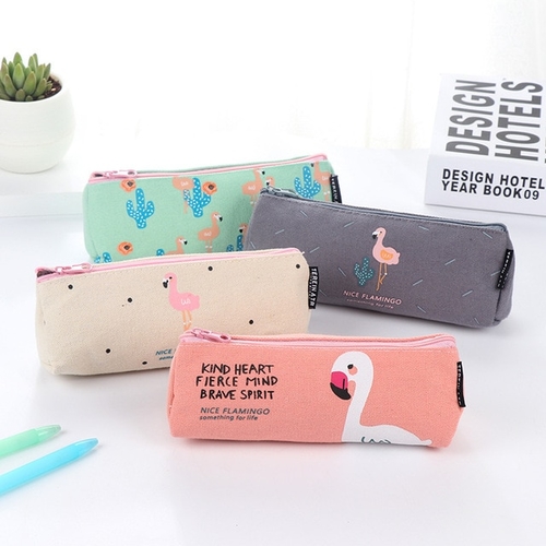 Cute Kawaii Flamingo Canvas Pencil Cases