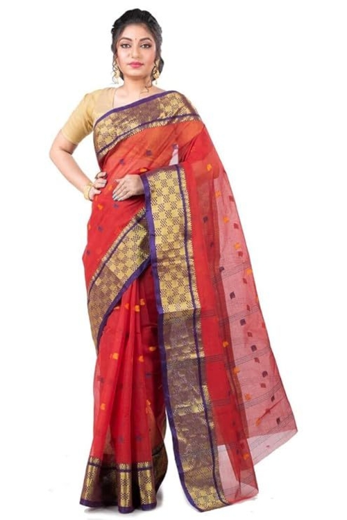 Women'S Tangail Pure Cotton Silk Border Traditional Bengal Handloom