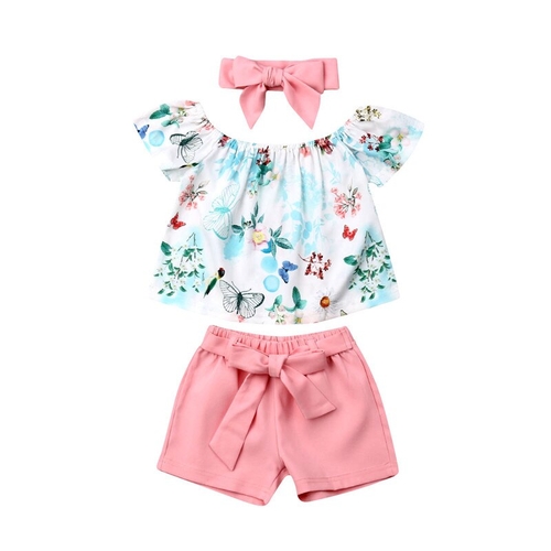 UK Toddler Baby Girl Floral Off Shoulder