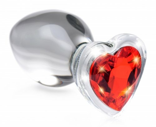 Red Heart Gem Glass Anal Plug - Large