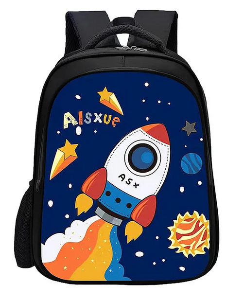 Premium School Bag Black ASX Rocket for Kids - 17.7 Inches