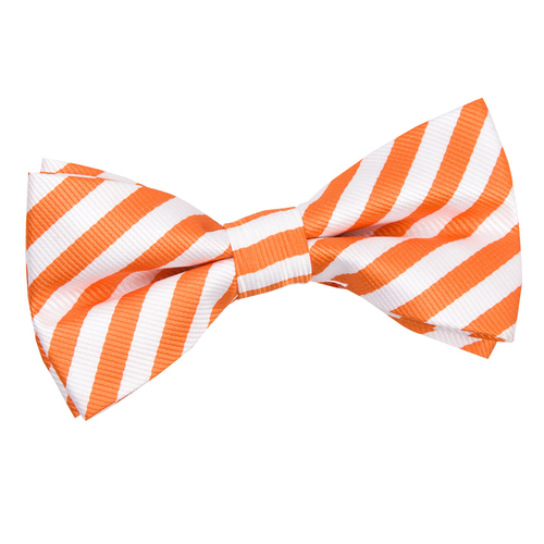 Thin Stripe Pre-Tied Bow Tie - White & Orange