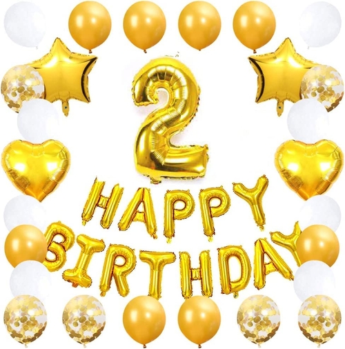 2nd Birthday Party Decoration Kit with Star Heart Latex Confetti