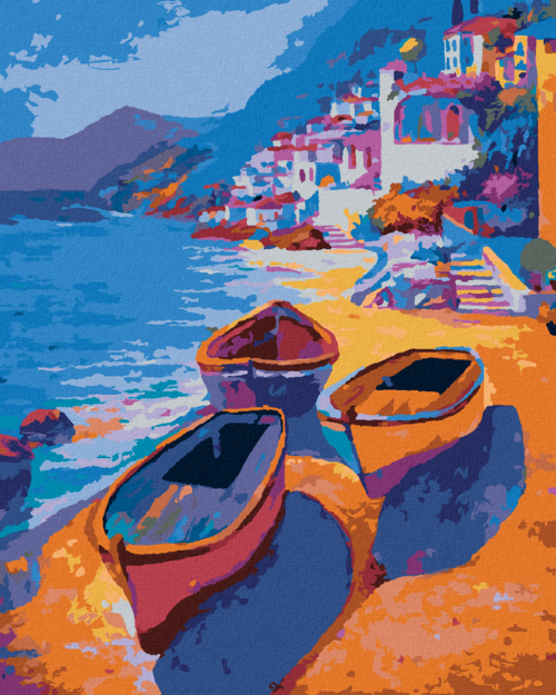 Paint by Numbers - COLOURFUL BOATS ON THE SHORE