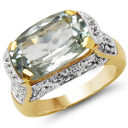 14K Yellow Gold Plated 6.81 Carat Genuine Green Amethyst & White Topaz