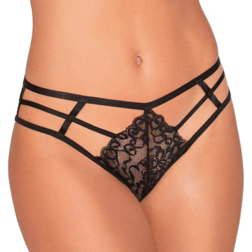 Dreamgirl Strappy Cheeky Panty with Center Front Lace Detail Black L