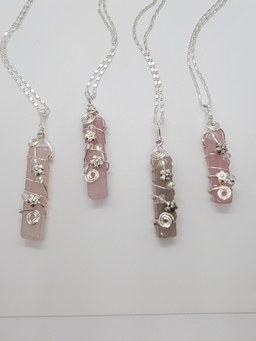 Rose Quartz Floral Pendant Boho Necklace