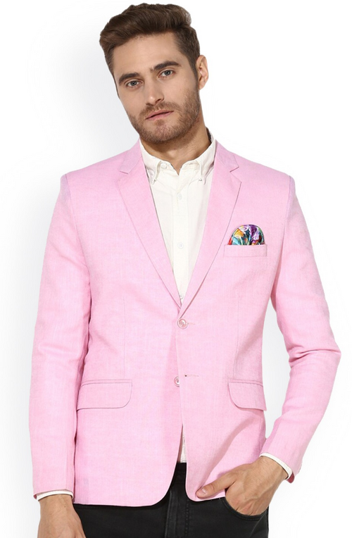 Men's Solid Slim Fit Single-Breasted Formal Blazer (Color Pink) (Size