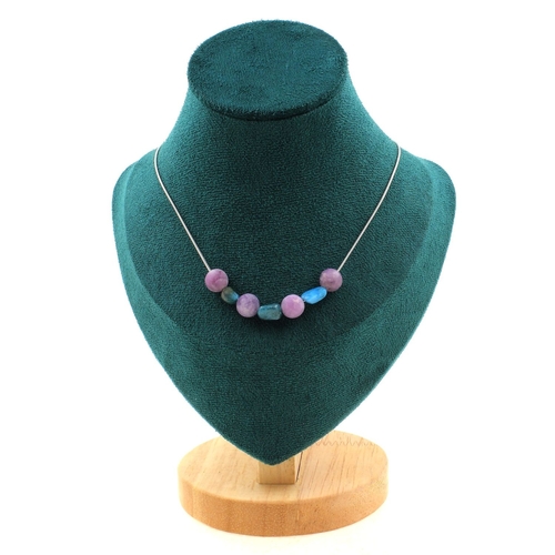 Blue apatite from Brazil + Matte purple Mica 7 beads 8 mm necklace.