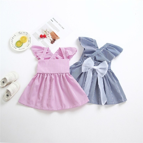 New Children Girls dress Striped Strap Dress