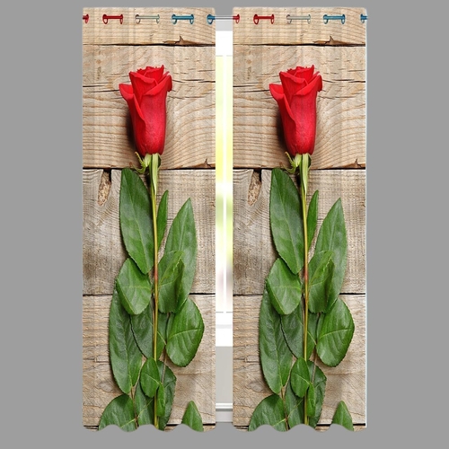 Red Rose Flower Digital Printed Polyester Fabric Curtains for Living