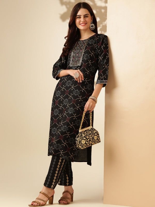 Women Embroidered Rayon Pant (Ethnic Sets) (Size-40) (Color-BLACK)