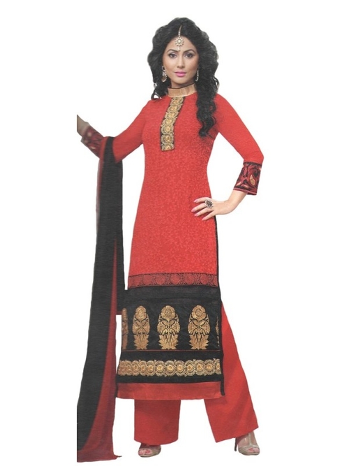 Red Georgette Unstitched Dress Material For Women