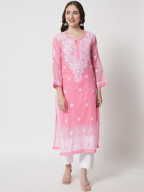 Chikankari Kota Cotton straight Kurta with Matching Slip (Size-L)