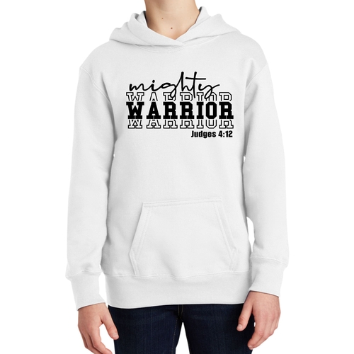 Youth Long Sleeve Hoodie Mighty Warrior Black Illustration