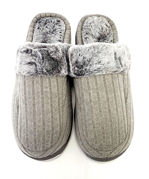 Men's Knit and Faux Fur Comfort House Shoes Slippers 9 US size Gray