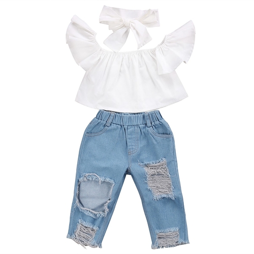 Toddler Girls Kids Off Shoulder Tops Blouse +