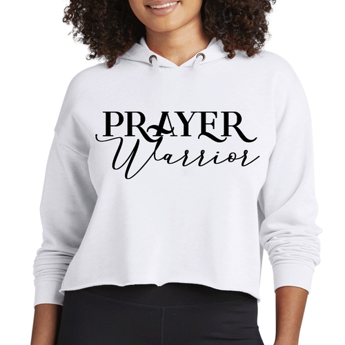 Womens Cropped Hoodie Prayer Warrior Script Style Illustration Black