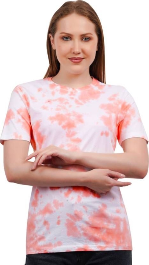 Women Tie & Dye Round Neck Half Sleeve Pure Cotton Multicolor T-Shirt