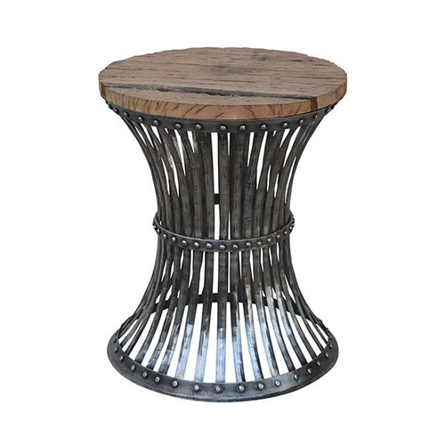 Inverted Wood And Iron Side Table