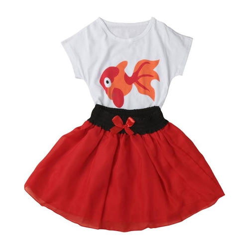 Toddler Kid Baby Girls Small Goldfish Shirt+Skirt