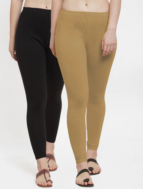 Women's Solid Ankle-Length Leggings (Pack of 2)(SizeS)(ColorBeing &