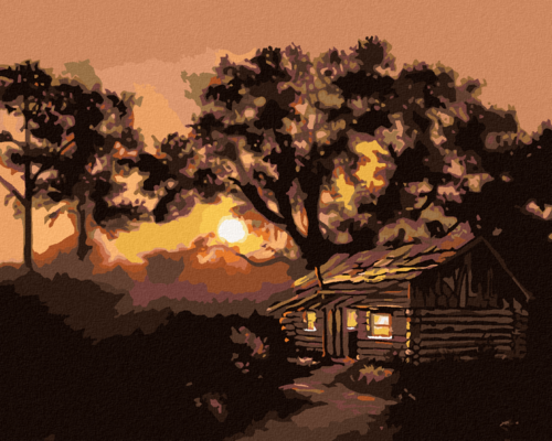 Zuty - Paint by Numbers - CABIN AT DUSK (D. RUSTY RUST), 40x50 cm