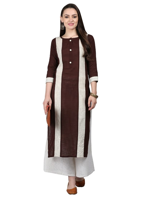 Chocolate  And White Color Cotton Flex Kurti