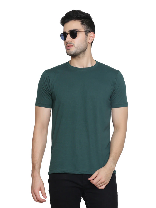Men Solid Half Sleeves Round Neck Cotton Green T-Shirt (Size M)