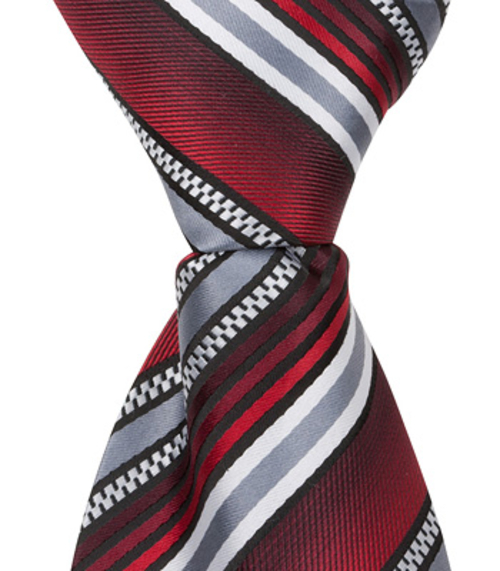 X4 - 13.75 in. Zipper Necktie - Red With Grey, White & Black Strip