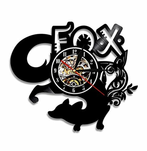 FOX ORNAMENT WILD ANIMAL ARTWORK HANDMADE VINYL RECORD WALL CLOCK