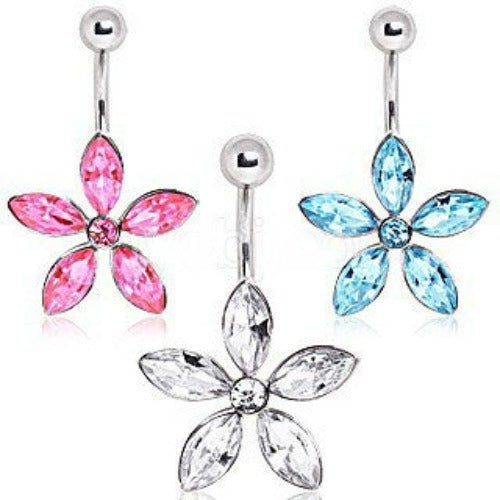 316L Surgical Steel Navel Ring with Star Shaped Flower