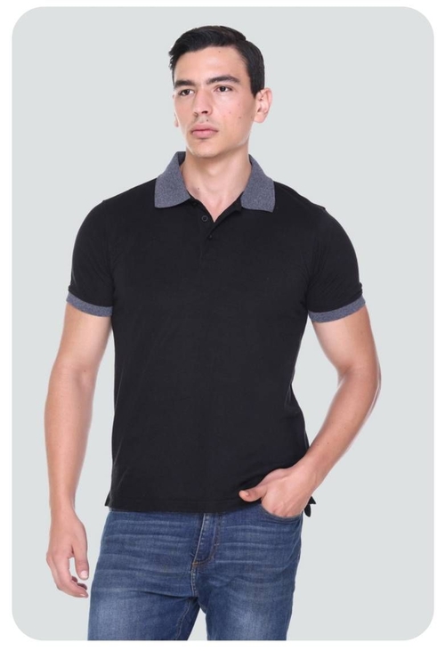 Men Black Solid Polo Grey collar T-Shirt  (Size-XL) (Color-BLACK)