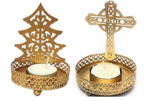 Golden Shadow Christmas Tree And Christmas Cross Ji Tealight Candle