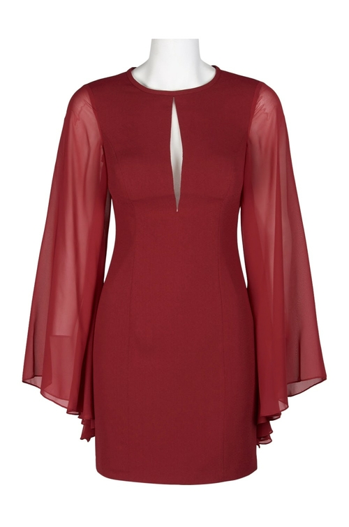 Aidan by Aidan Mattox Crew Neck Keyhole Front Long Sleeve Solid Crepe