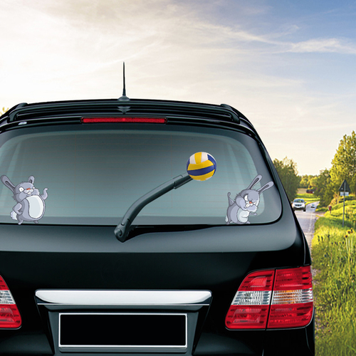 Cute Bunny Playing Balls Waving Wiper Decals PVC