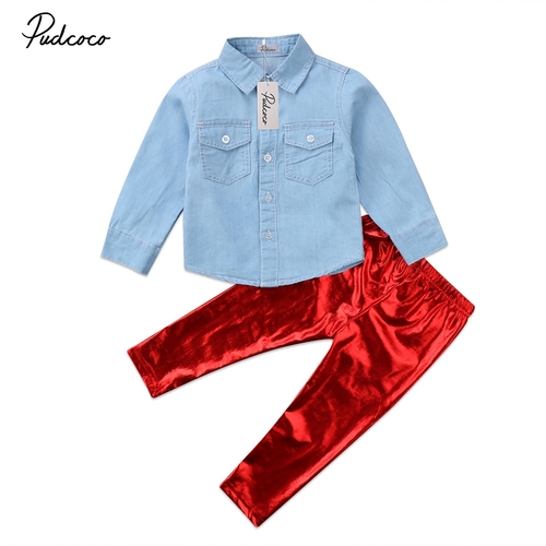 Newborn Baby Girls Denim Tops T shirt Red Bling