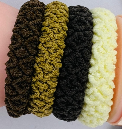 4 pieces Creme, Black , Brown Thick Cotton Hair Ties 